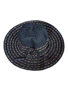 Sun 'N Sand Black Straw and Fabric Wide Brim Hat EUC Cruise Beach Vacation